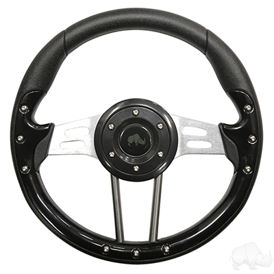 RHOX Steering Wheel, Aviator 4 Black Grip/Brushed Aluminum Spokes 13" Diameter