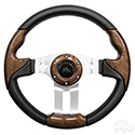 RHOX Steering Wheel, Aviator 5 Woodgrain Grip/Brushed Aluminum Spokes 13" Diameter